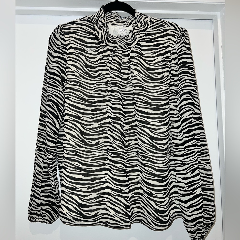 Long sleeve high neck zebra print blouse